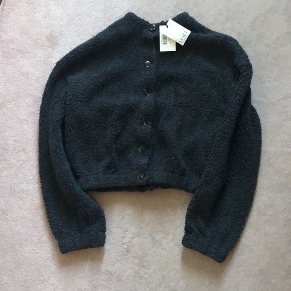 LESET Charcoal Mica Collarless Blouson Button-Up Jacket Cardigan - Picture 3 of 11